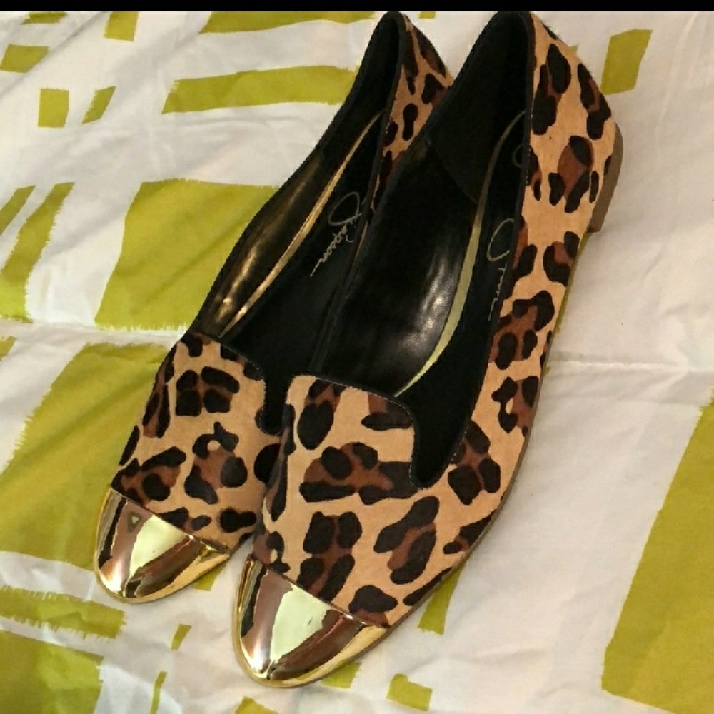 Jessica Simpson Leopard Gold Toe Flats